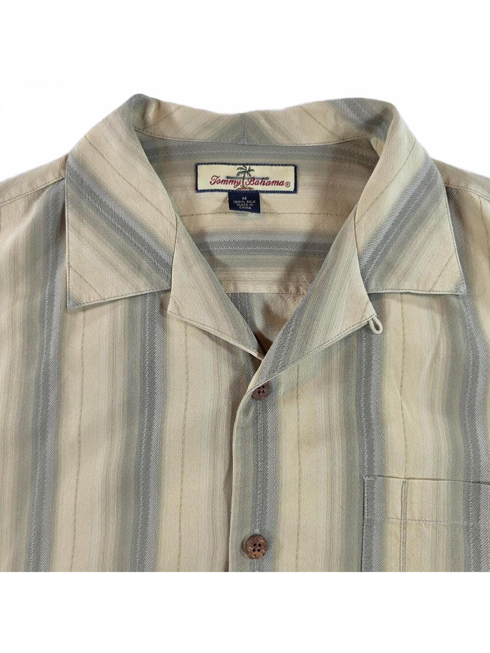 Tommy Bahama Silk Men's Medium Striped Button-Up Shirt Casual Relaxed Fit